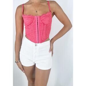 Sexy Hot Pink Lace-Up Eyelet Corset Cropped Top Size XS